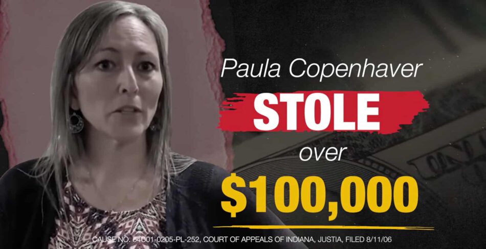 Una captura de pantalla de un anuncio de ataque contra Copenhaver por su caso ante un tribunal civil