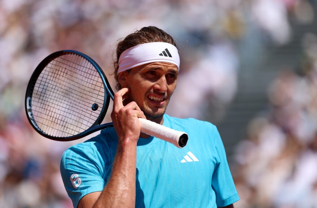 Alexander Zverev de Alemania reacciona contra Jeju Bergs de Bélgica durante el quinto día del Rolex Monte-Carlo Masters en el Monte-Carlo Country Club el 9 de abril de 2026 en Monte-Carlo, Mónaco.