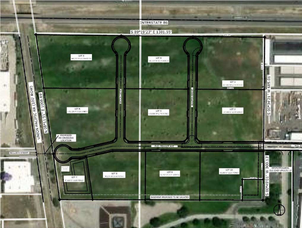 Un mapa del desarrollo industrial ubicado cerca de Flandreau Drive.